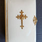 1880s PRAYER BOOK in GERMAN antique FINE BINDING w/ APPLIED BRASS CROSS