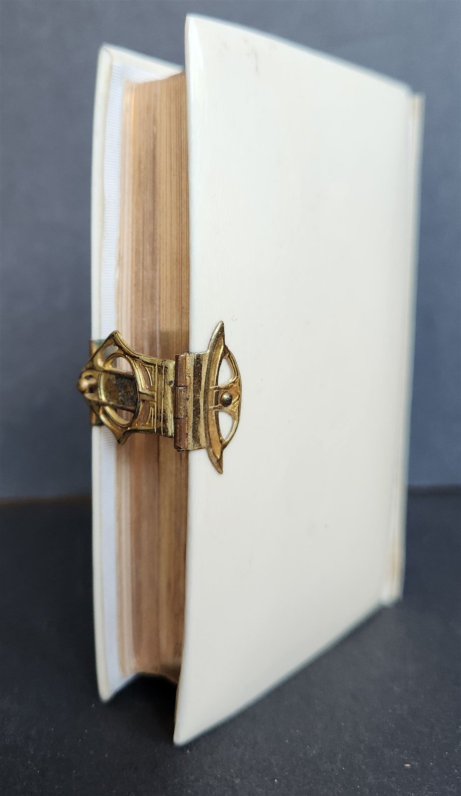 1880s PRAYER BOOK in GERMAN antique FINE BINDING w/ APPLIED BRASS CROSS