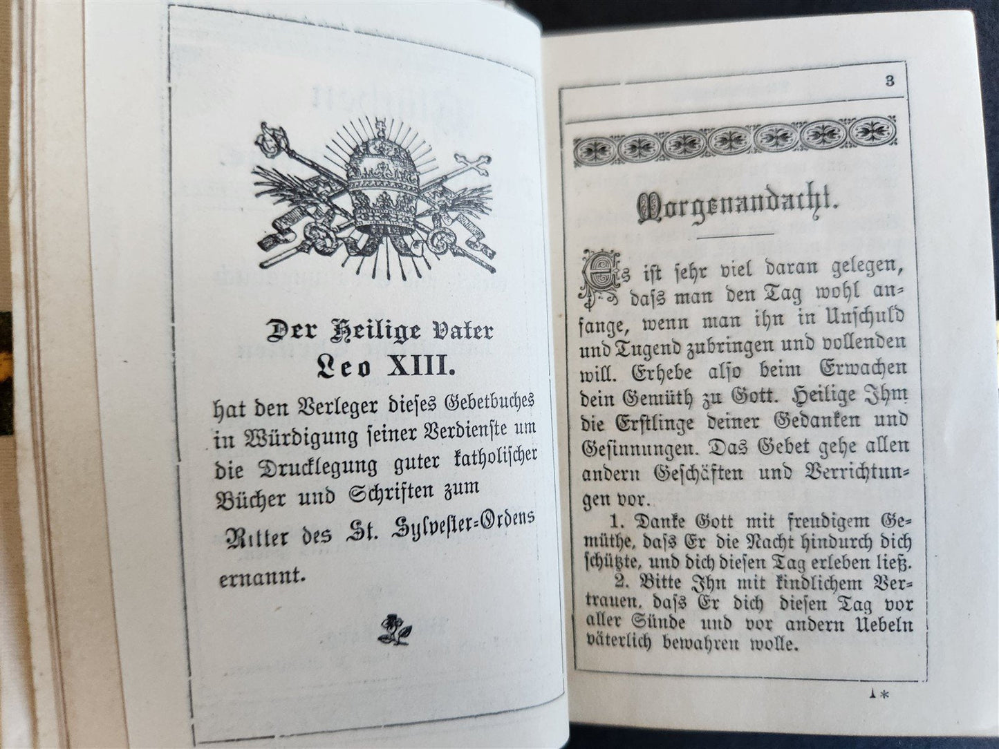 1880s PRAYER BOOK in GERMAN antique FINE BINDING w/ APPLIED BRASS CROSS