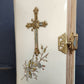 1890s PRAYER BOOK in GERMAN antique NICE BINDING w/ APPLIED BRASS CROSS