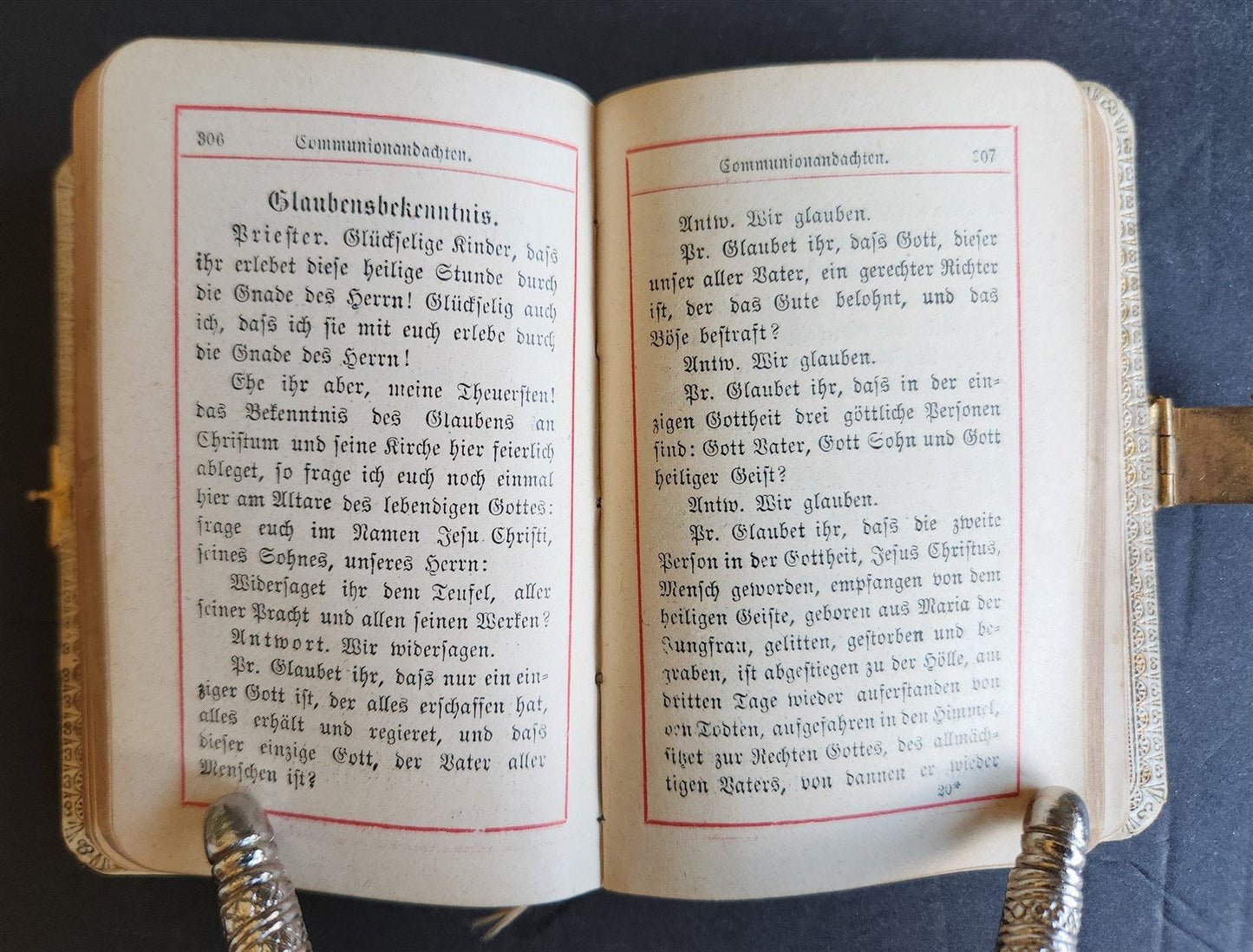 1890s PRAYER BOOK in GERMAN antique NICE BINDING w/ APPLIED BRASS CROSS