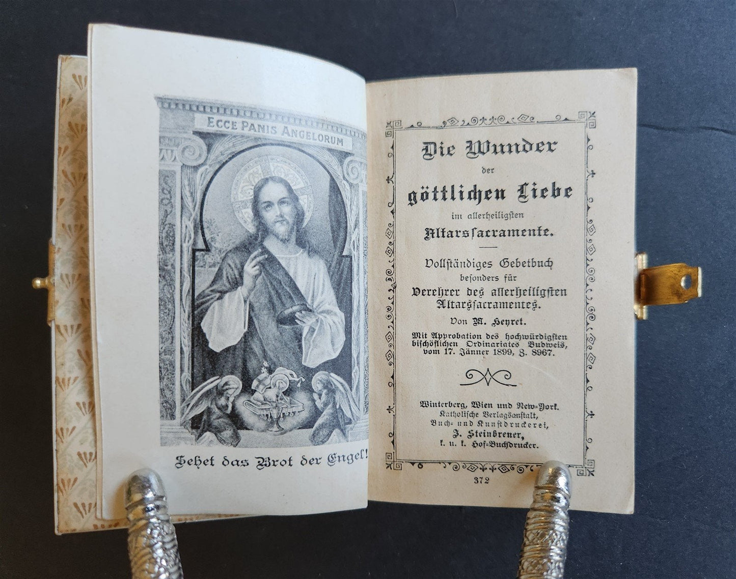 1899 PRAYER BOOK in GERMAN antique NICE BINDING w/ APPLIED CROSS DECORATION