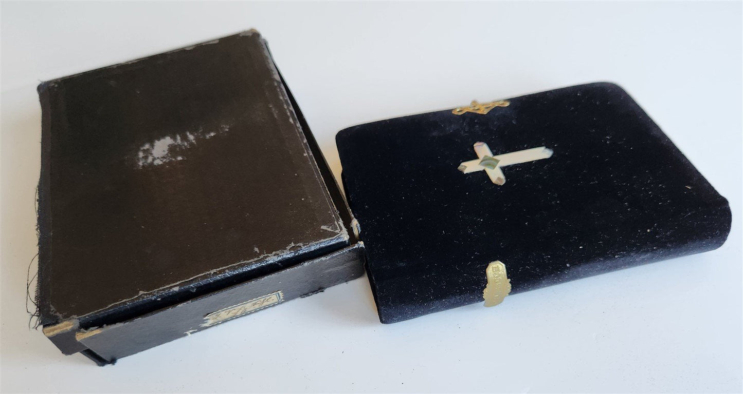 1900s GERMAN HYMNAL antique VELVET BINDING w/ MOTHER OF PEARL DECORATION