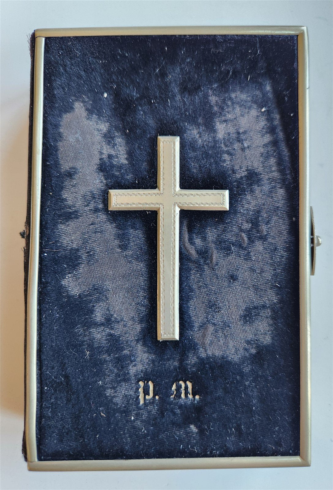 1853 GERMAN HYMNAL antique VELVET BINDING w/ APPLIED CROSS & BRASS EDGES