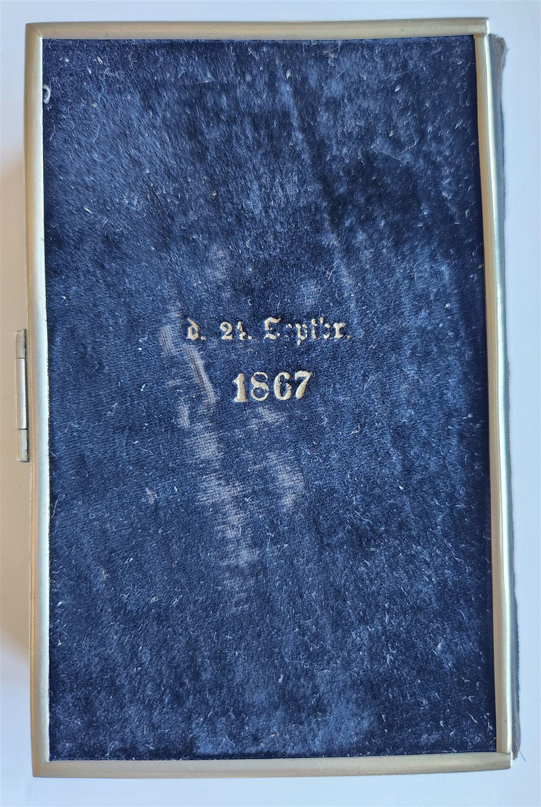 1853 GERMAN HYMNAL antique VELVET BINDING w/ APPLIED CROSS & BRASS EDGES