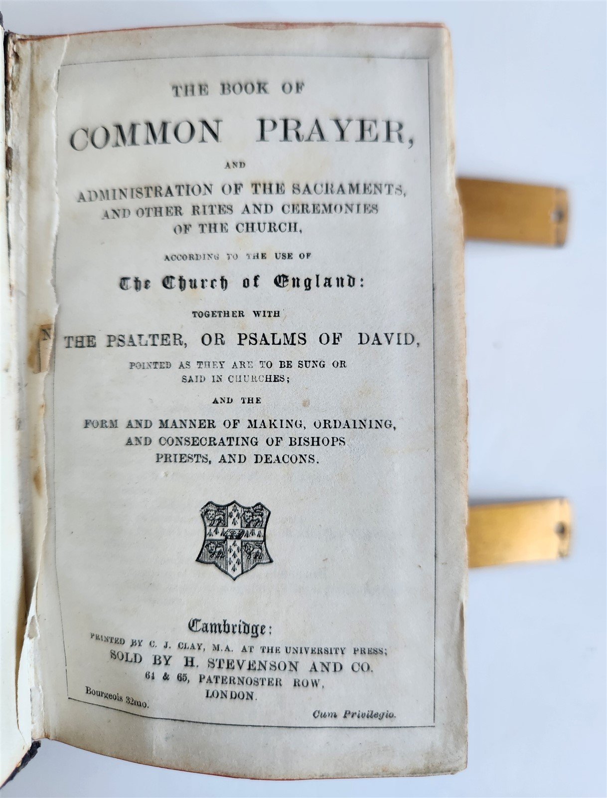 1830s COMMON PRAYER BOOK w/ PSALTER in ENGLISH antique BRASS DECORATED BINDING