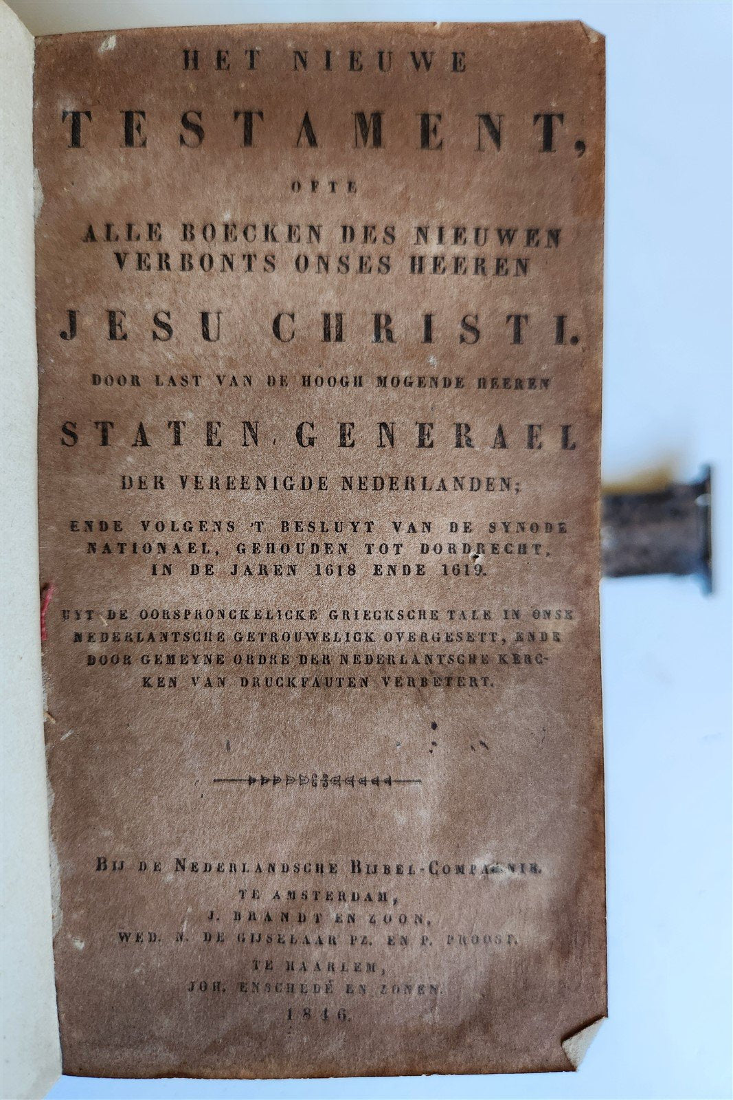 1846 BIBLE in DUTCH antique BINDING w/ SILVER CLASP New Testament