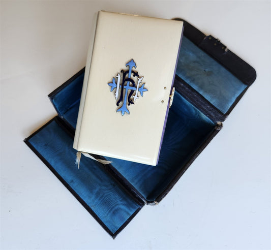 1880s THE BOOK OF COMMON PRAYER antique NICE BINDING w/ ENAMEL CROSS