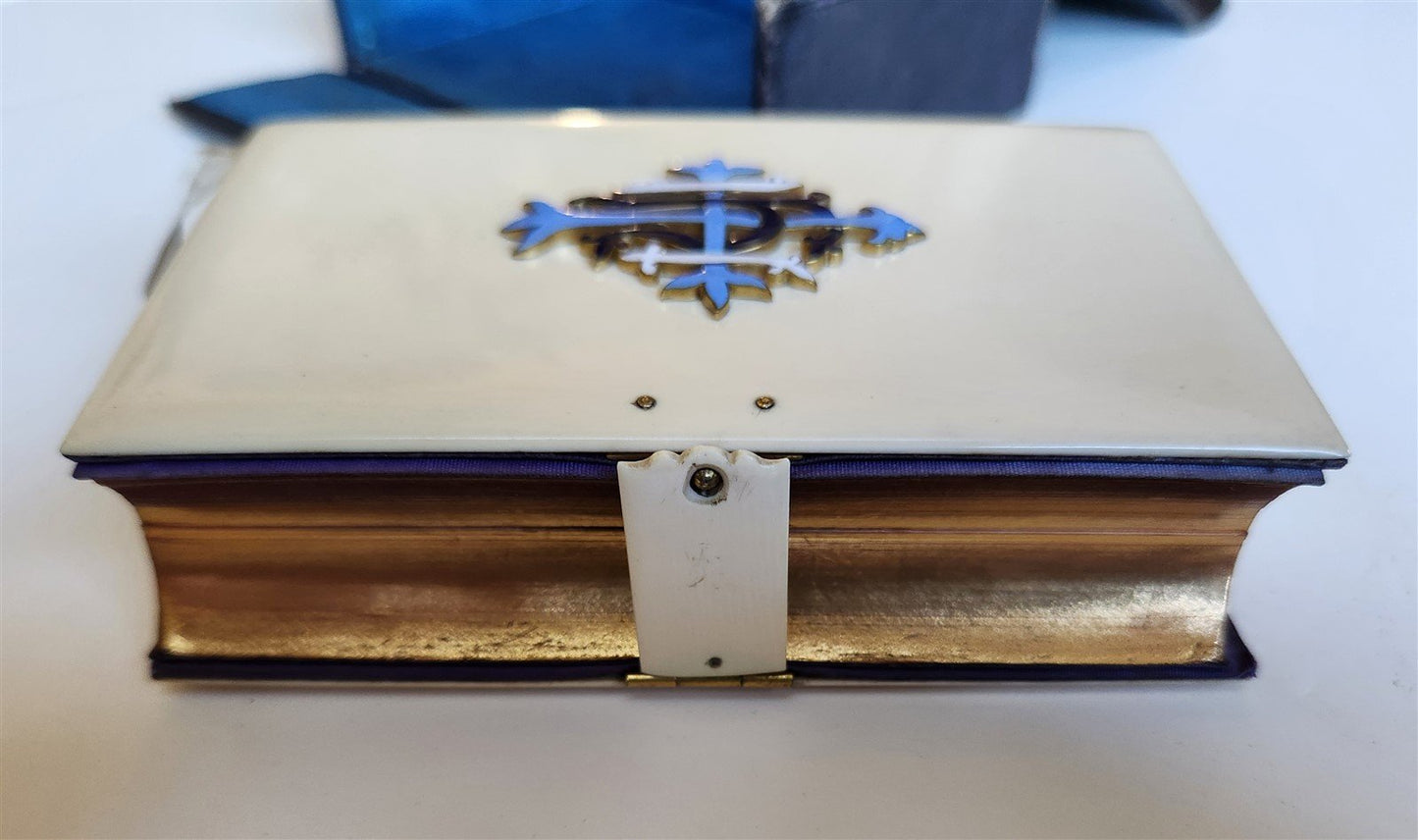 1880s THE BOOK OF COMMON PRAYER antique NICE BINDING w/ ENAMEL CROSS