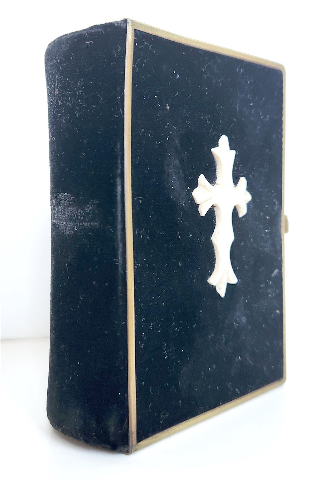 1891 SWEDISH HYMNAL antique VELVET BINDING w/ BONE CROSS & BRASS EDGES