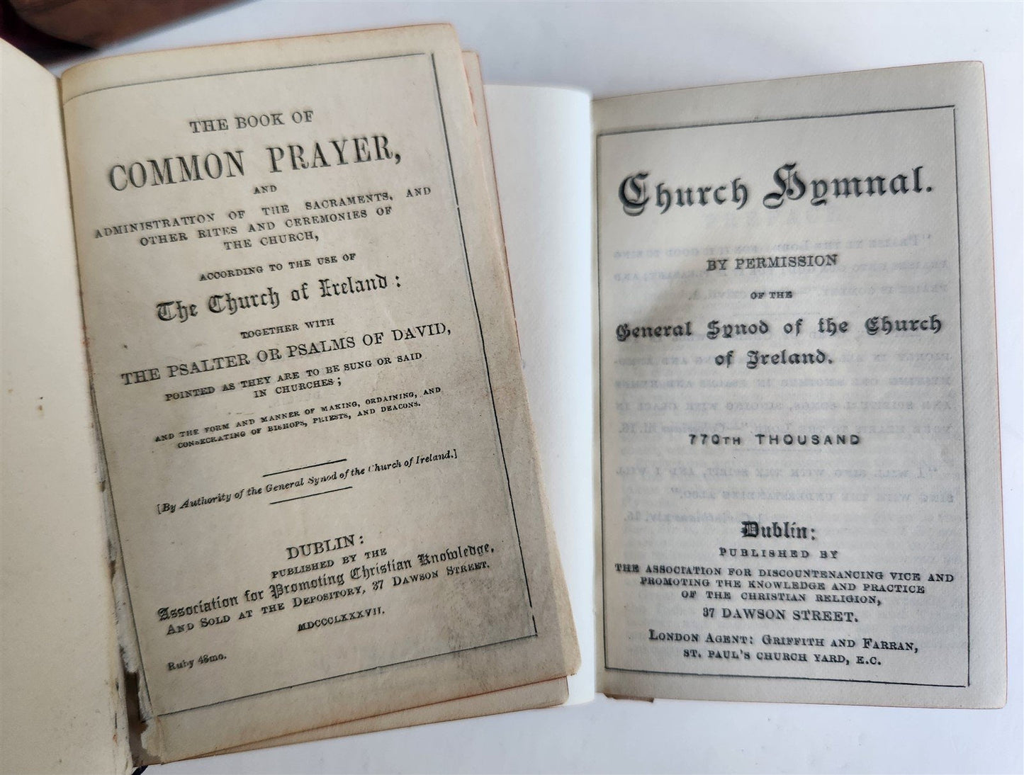 1887 COMMON PRAYER BOOK & CHURCH HYMNAL w/ LEATHER BOX antique DUBLIN IRELAND