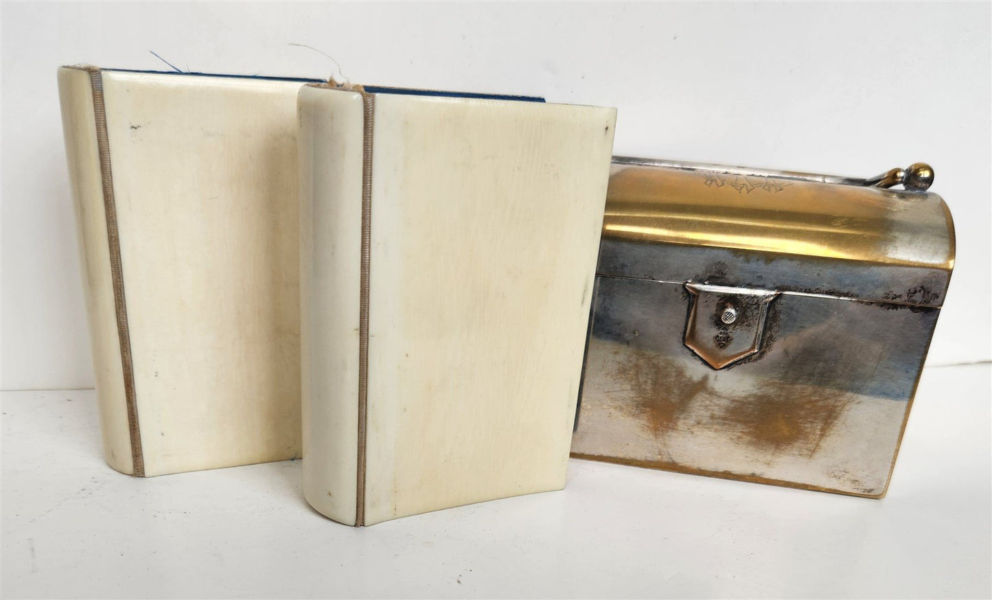 1880s PRAYER BOOKS & HYMNAL SET in ENGLISH w/ METAL CASE antique