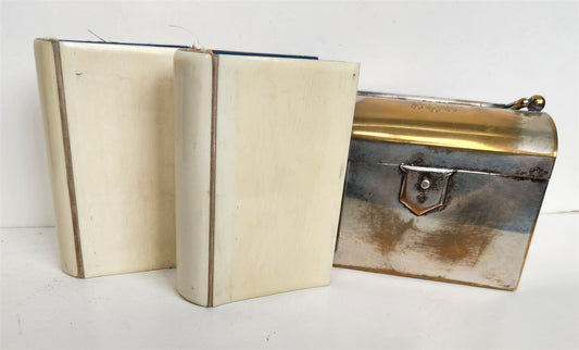 1880s PRAYER BOOKS & HYMNAL SET in ENGLISH w/ METAL CASE antique