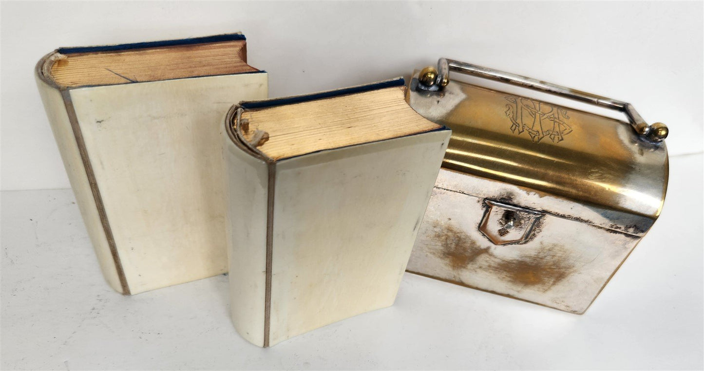 1880s PRAYER BOOKS & HYMNAL SET in ENGLISH w/ METAL CASE antique