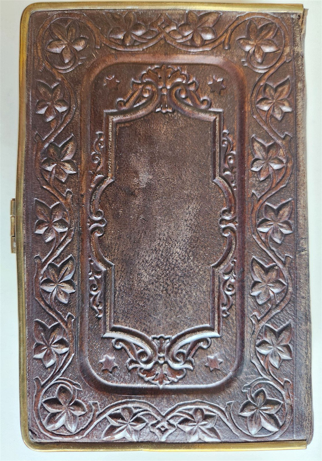 1870s PRAYER BOOK in GERMAN antique APPLIED BONE CROSS BINDING DIE HIMMELSPFORTE