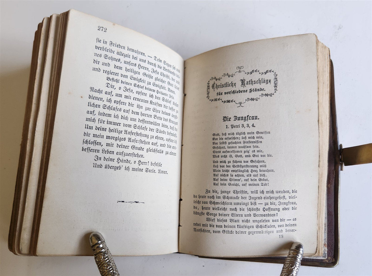 1870s PRAYER BOOK in GERMAN antique APPLIED BONE CROSS BINDING DIE HIMMELSPFORTE