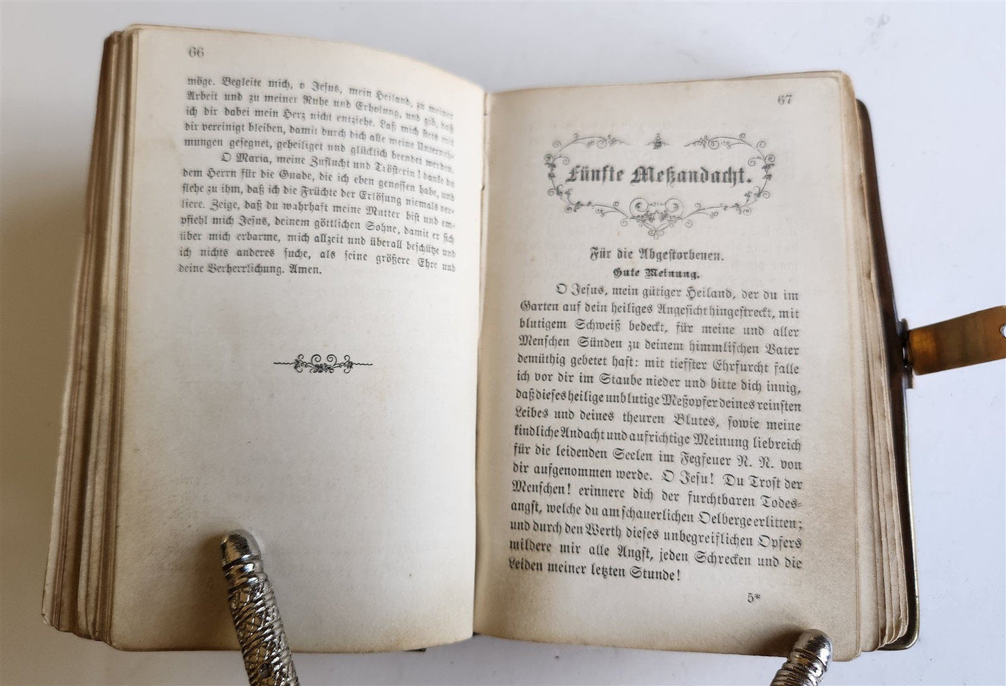 1870s PRAYER BOOK in GERMAN antique APPLIED BONE CROSS BINDING DIE HIMMELSPFORTE