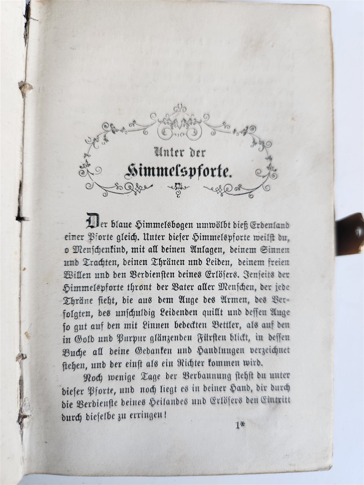 1870s PRAYER BOOK in GERMAN antique APPLIED BONE CROSS BINDING DIE HIMMELSPFORTE