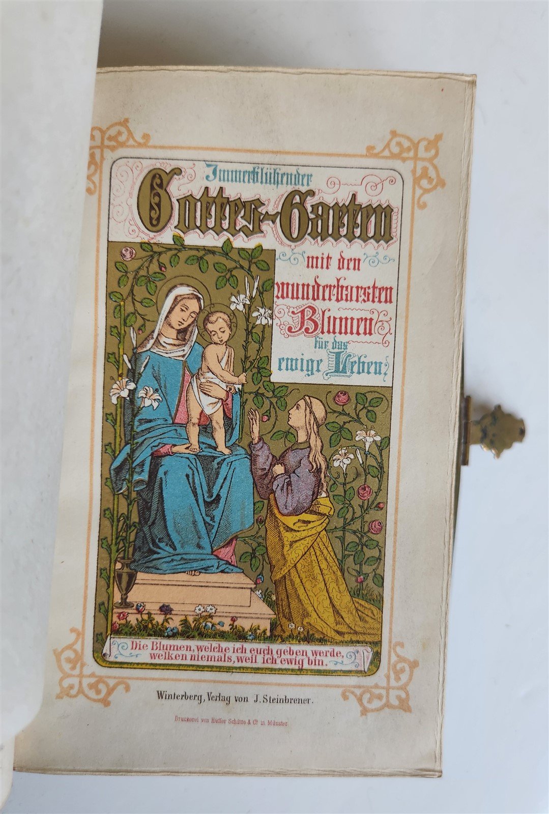 1870s PRAYER in GERMAN antique BINDING w/ APPLIED BONE CROSS