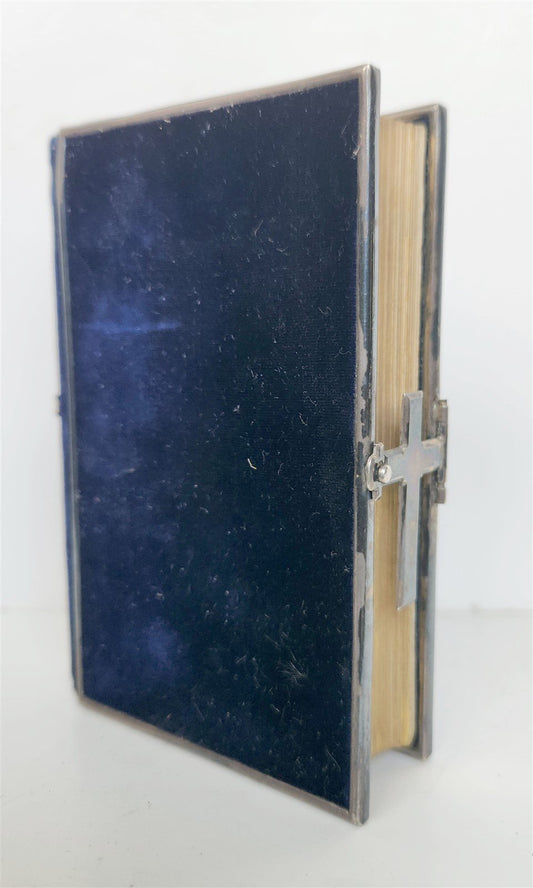 1880s PAROISSIEN ROMAIN antique BEAUTIFUL VELVET BINDING w/ SILVER CROSS CLASP