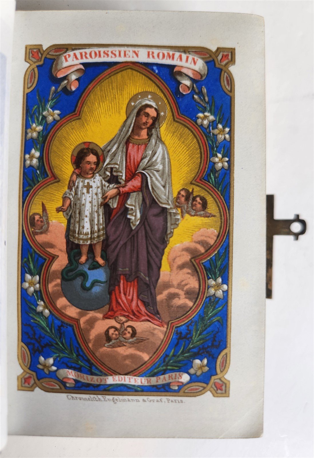 1880s PAROISSIEN ROMAIN antique BEAUTIFUL VELVET BINDING w/ SILVER CROSS CLASP