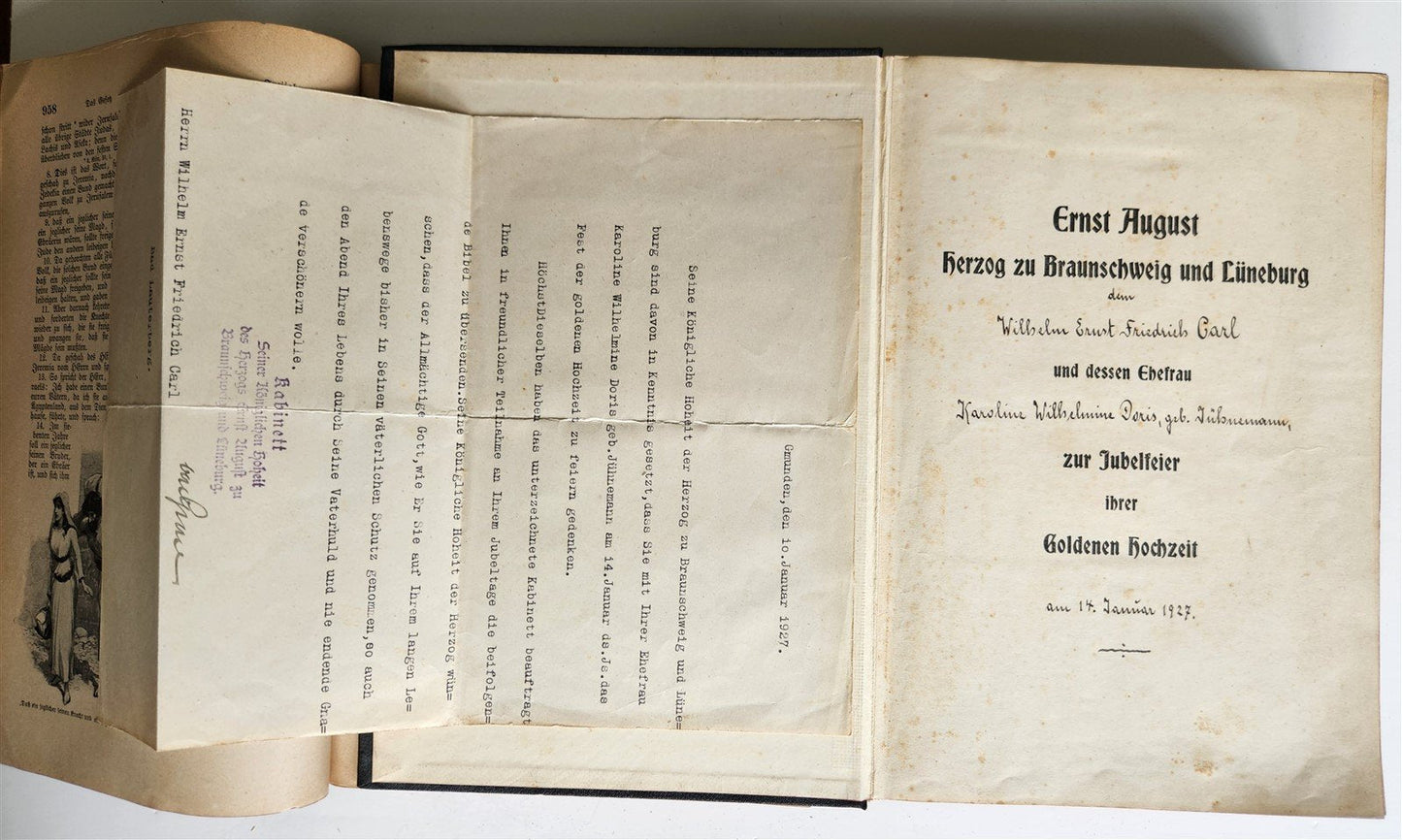 1927 BIBLE in GERMAN 2 VOLS GIFT from Duke of Braunschweig and Luneburg antique