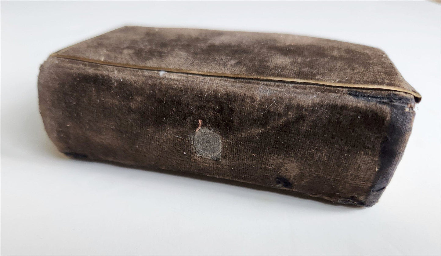 1840s PRAYER BOOK in GERMAN antique VELVET BINDING w/ METAL DECORATIONS