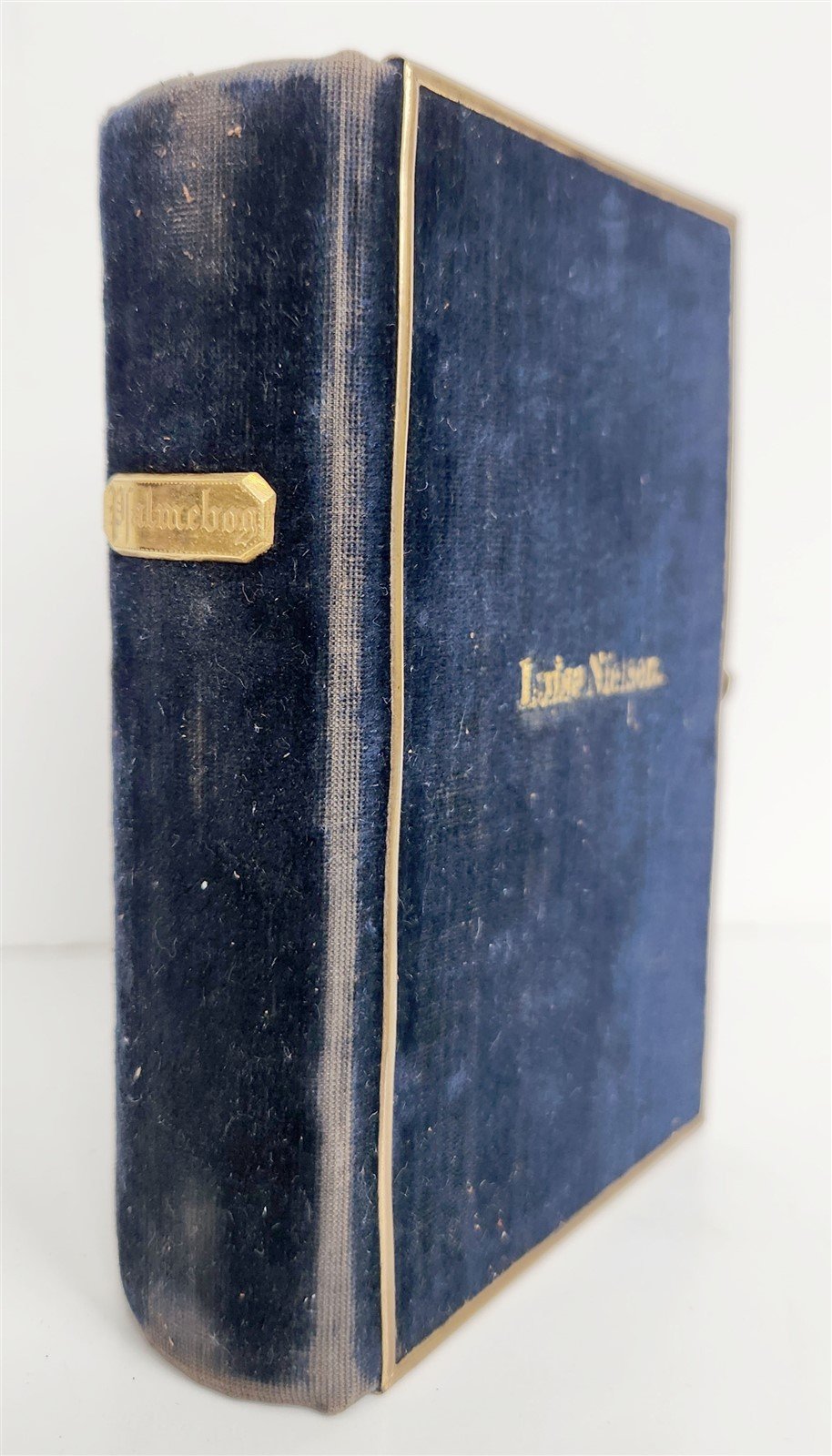 1871 PSALM BOOK in DANISH antique DECORATIVE VELVET BINDING w/ BRASS EDGES