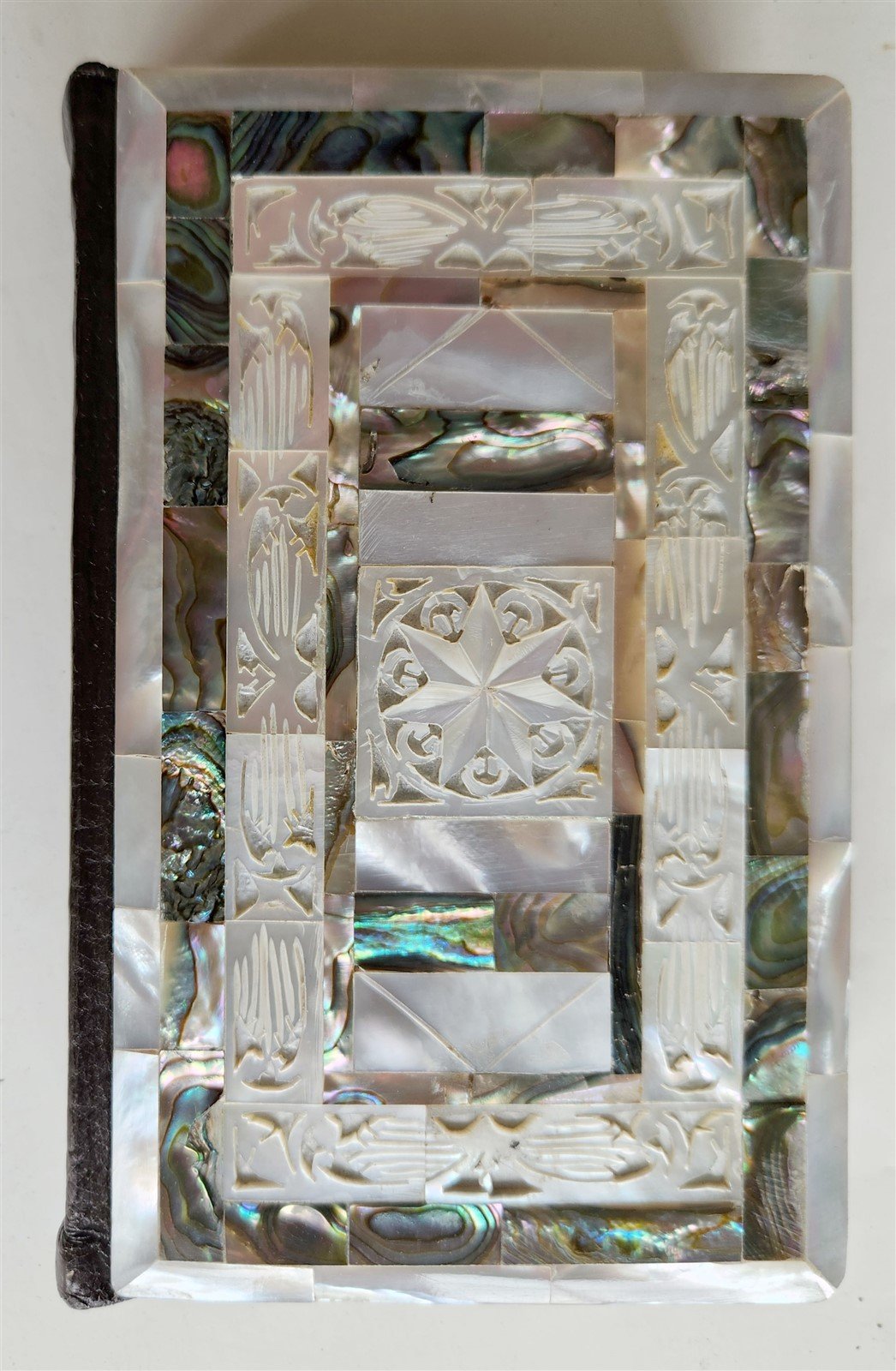 1950s BIBLE in ENGLISH w/ HOLY LAND PHOTOS & MOTHER-OF-PEARL BINDING vintage