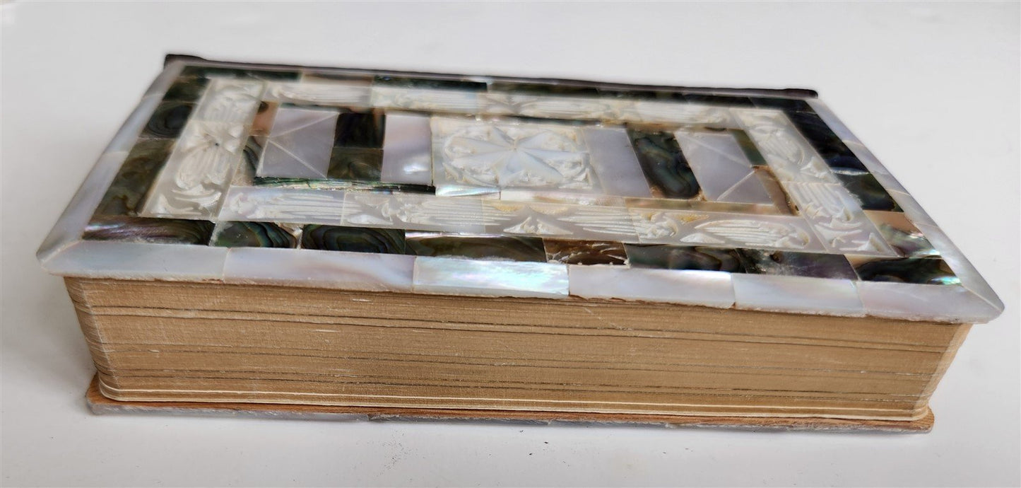 1950s BIBLE in ENGLISH w/ HOLY LAND PHOTOS & MOTHER-OF-PEARL BINDING vintage