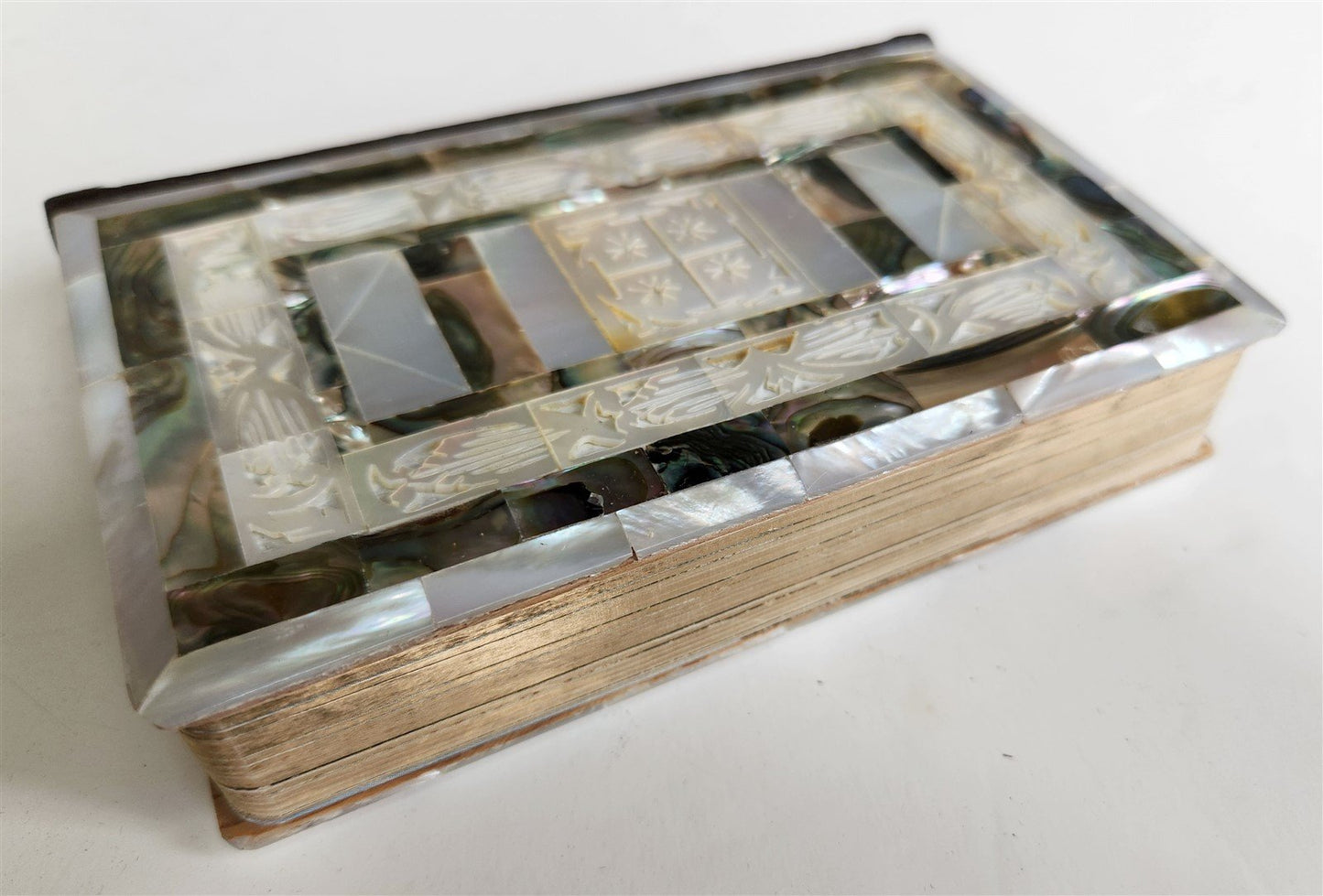 1950s BIBLE in ENGLISH w/ HOLY LAND PHOTOS & MOTHER-OF-PEARL BINDING vintage