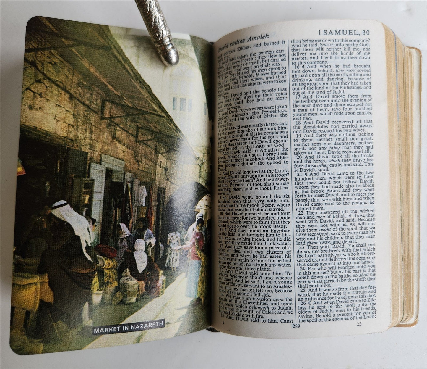 1950s BIBLE in ENGLISH w/ HOLY LAND PHOTOS & MOTHER-OF-PEARL BINDING vintage