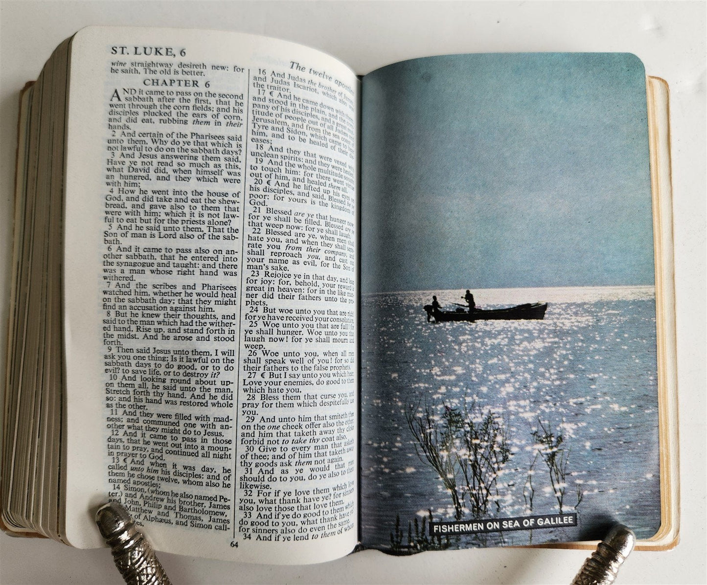 1950s BIBLE in ENGLISH w/ HOLY LAND PHOTOS & MOTHER-OF-PEARL BINDING vintage