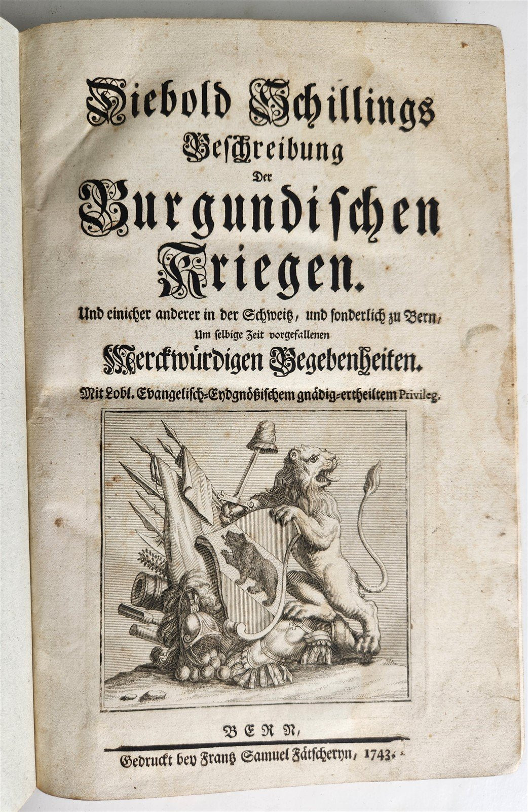 1743 DESCRIPTION OF THE BURGUNDIAN WARS antique in GERMAN