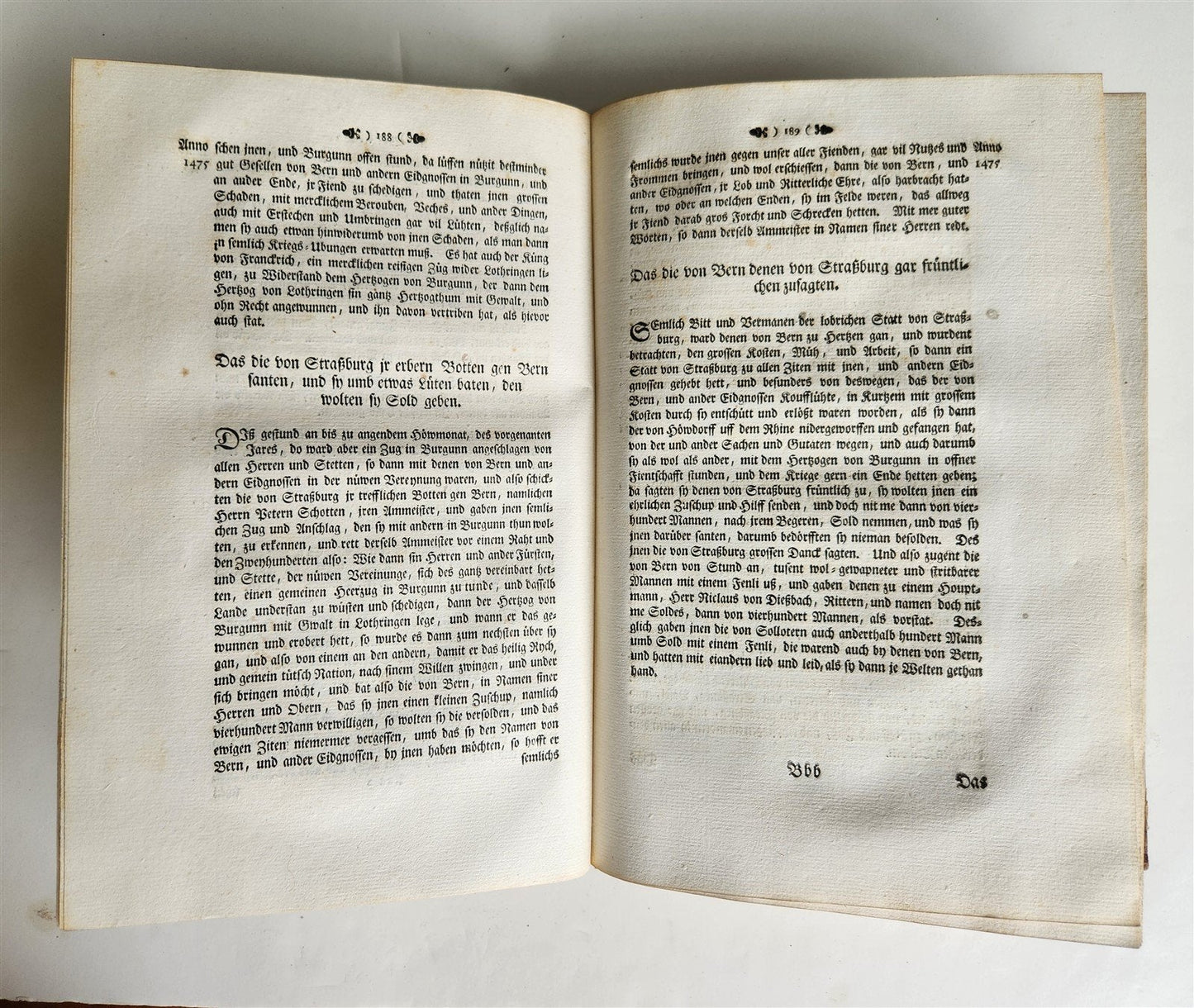 1743 DESCRIPTION OF THE BURGUNDIAN WARS antique in GERMAN