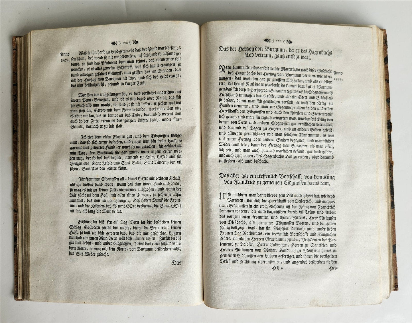 1743 DESCRIPTION OF THE BURGUNDIAN WARS antique in GERMAN