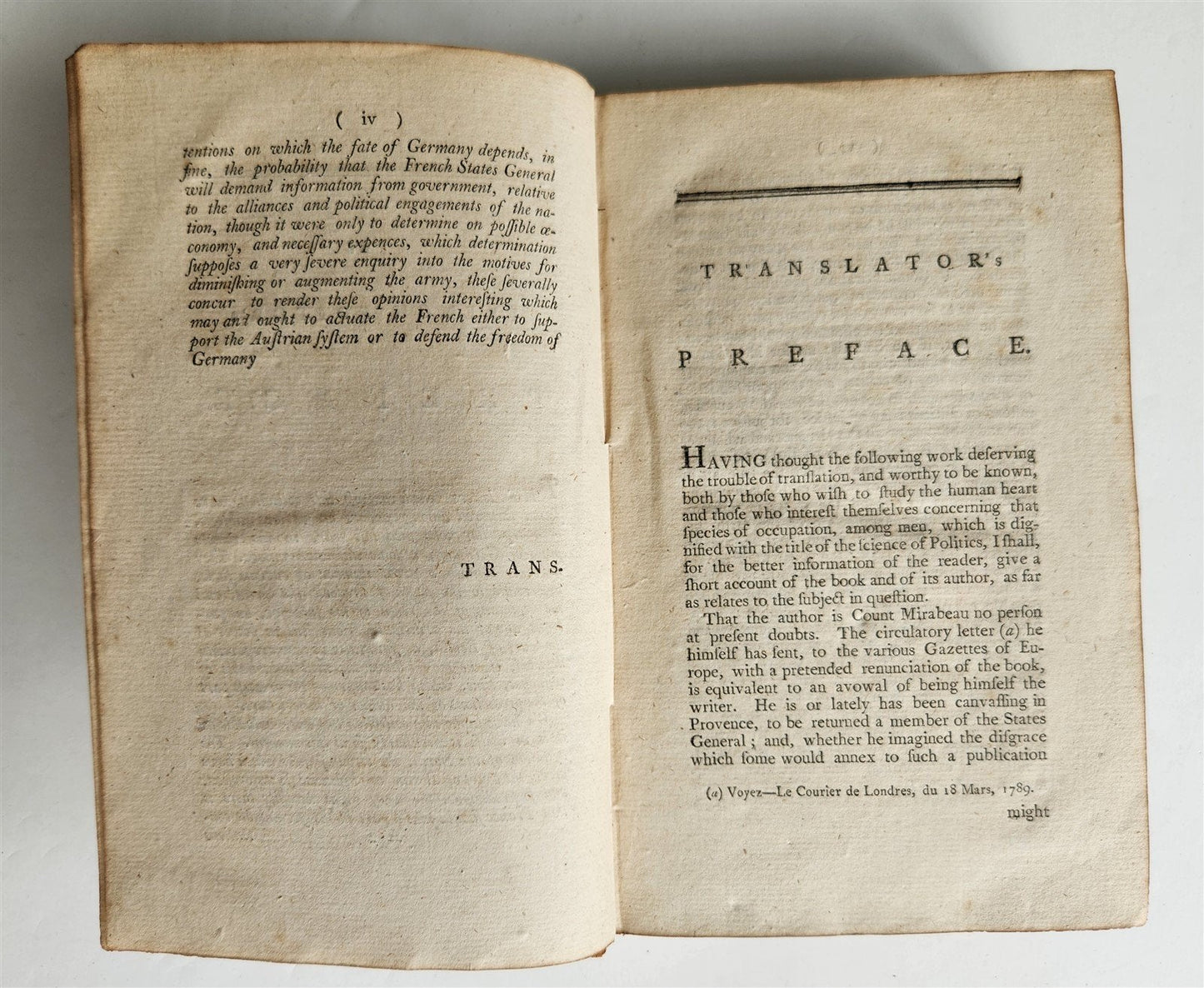 1789 THE SECRET HISTORY of the COURT of BERLIN by Count Mirabeau antique