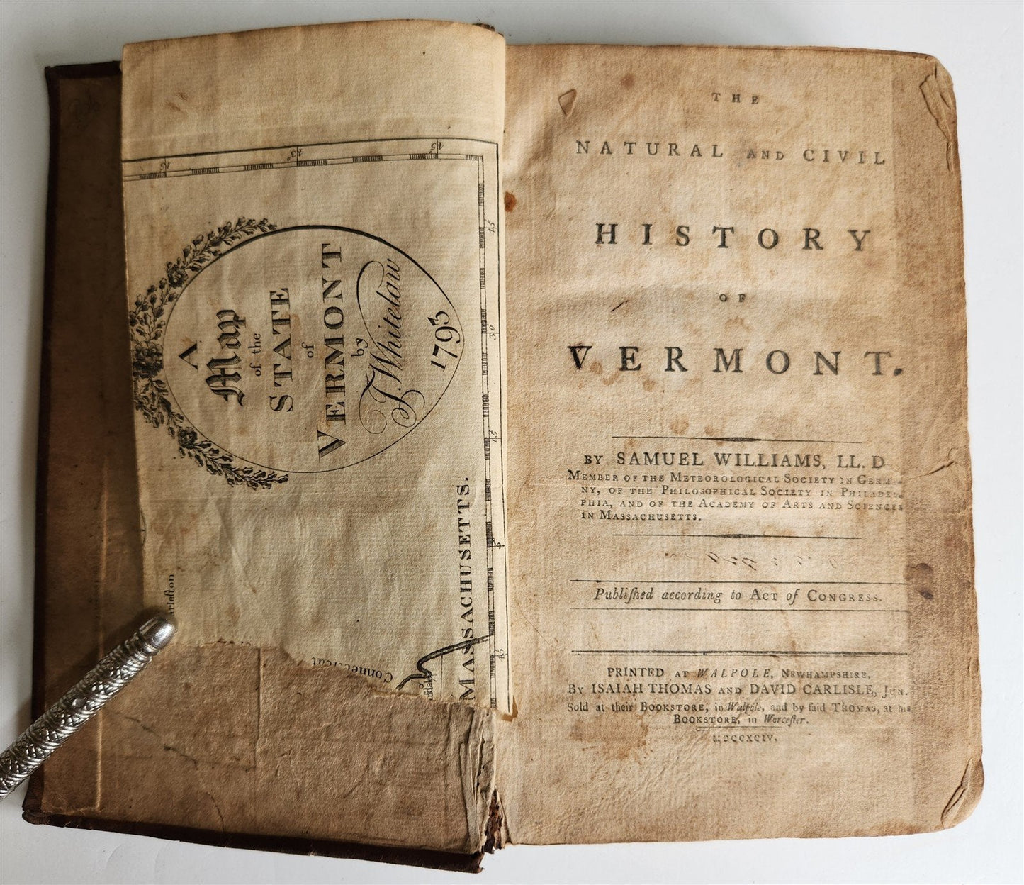 1794 THE NATURAL AND CIVIL HISTORY OF VERMONT antique AMERICANA