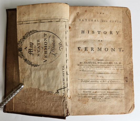 1794 THE NATURAL AND CIVIL HISTORY OF VERMONT antique AMERICANA