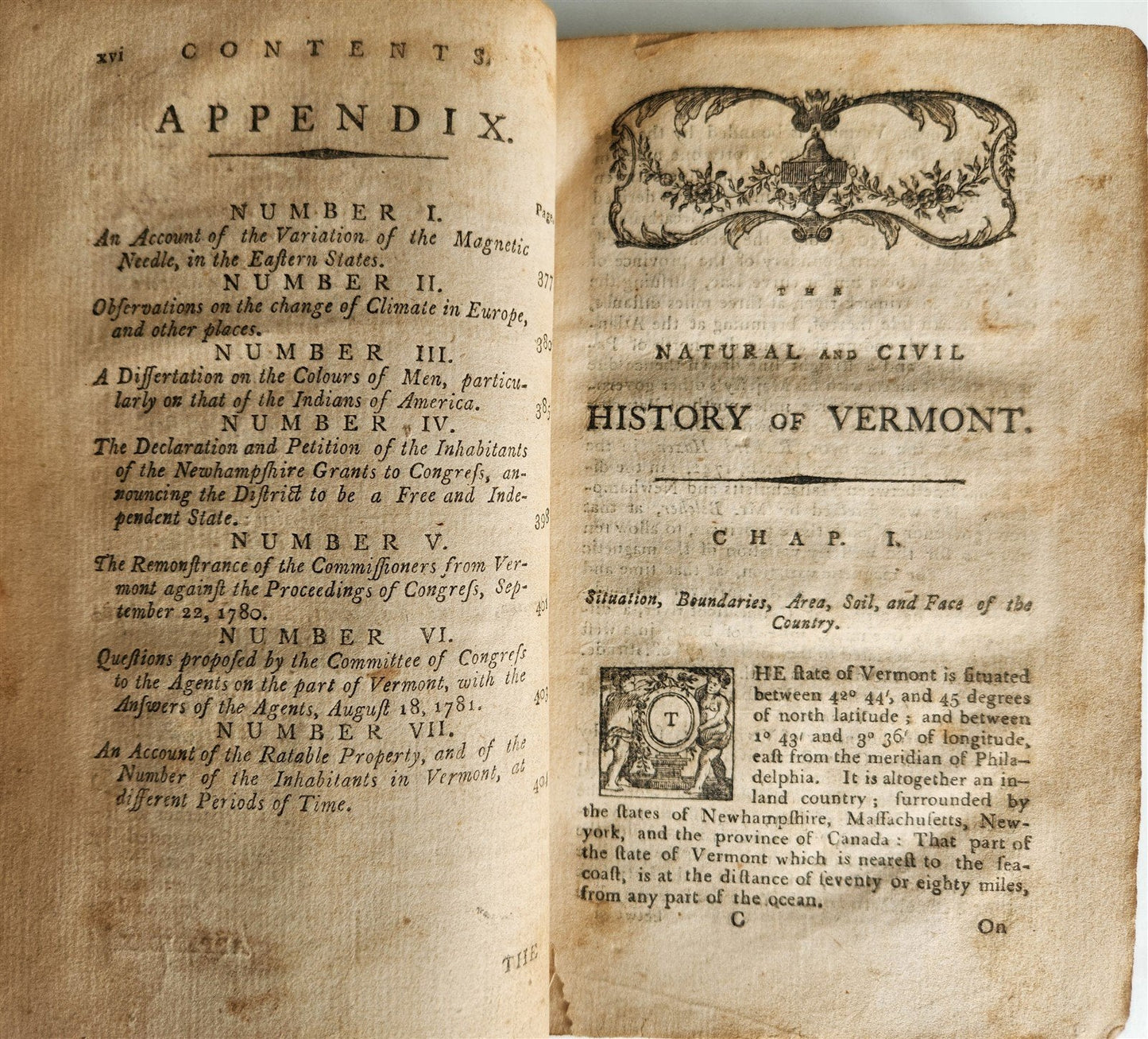 1794 THE NATURAL AND CIVIL HISTORY OF VERMONT antique AMERICANA