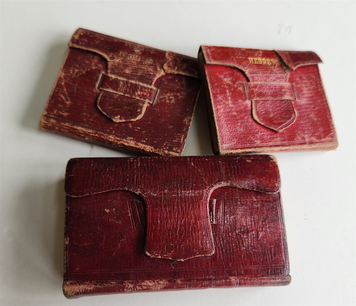1814-1822 BIBLE in ENGLISH 3 vols. lot WALLET STYLE antique MINIATURE