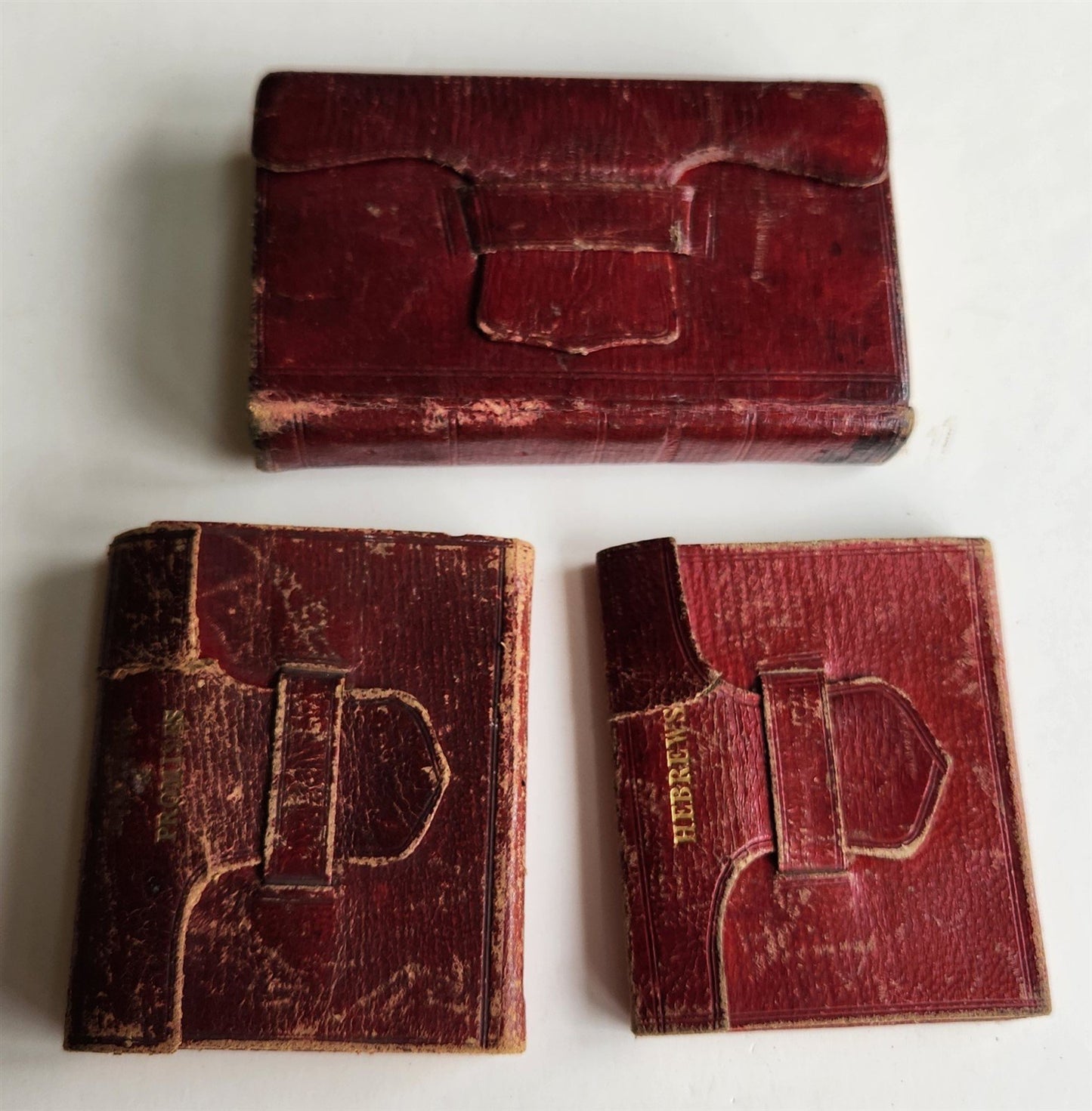 1814-1822 BIBLE in ENGLISH 3 vols. lot WALLET STYLE antique MINIATURE