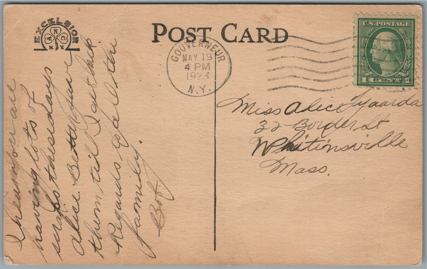 GOUVERNEUR NY MAIN STREET ANTIQUE POSTCARD