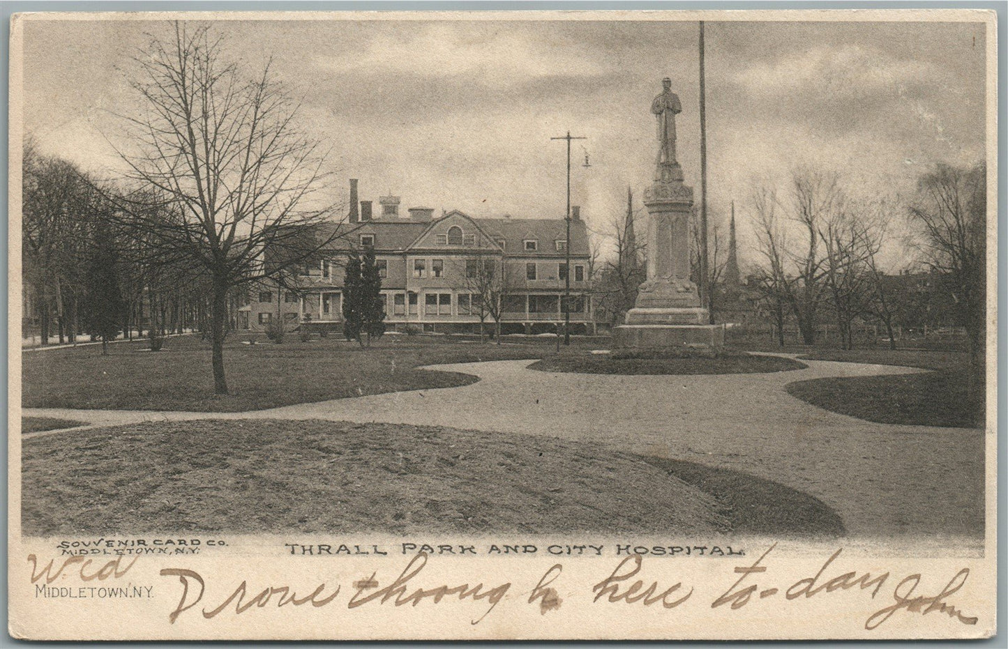 MIDDLETOWN NY THRALL PARK & CITY HOSPITAL ANTIQUE POSTCARD