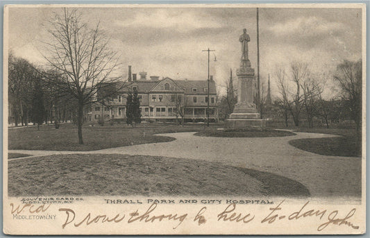 MIDDLETOWN NY THRALL PARK & CITY HOSPITAL ANTIQUE POSTCARD
