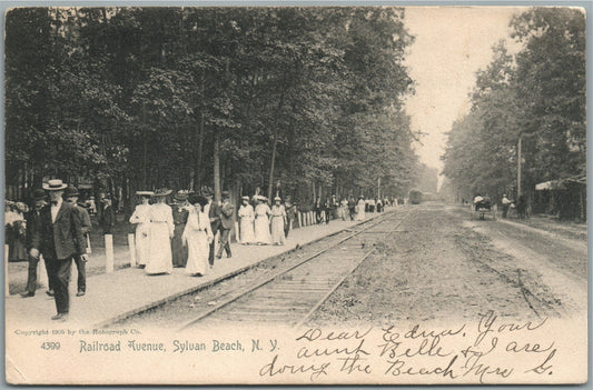 SYLVAN BEACH NY RAILROAD AVENUE ANTIQUE POSTCARD