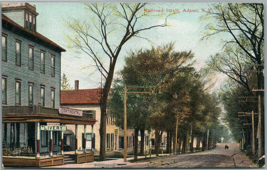 ADAMS NY RAILROAD STREET ANTIQUE POSTCARD