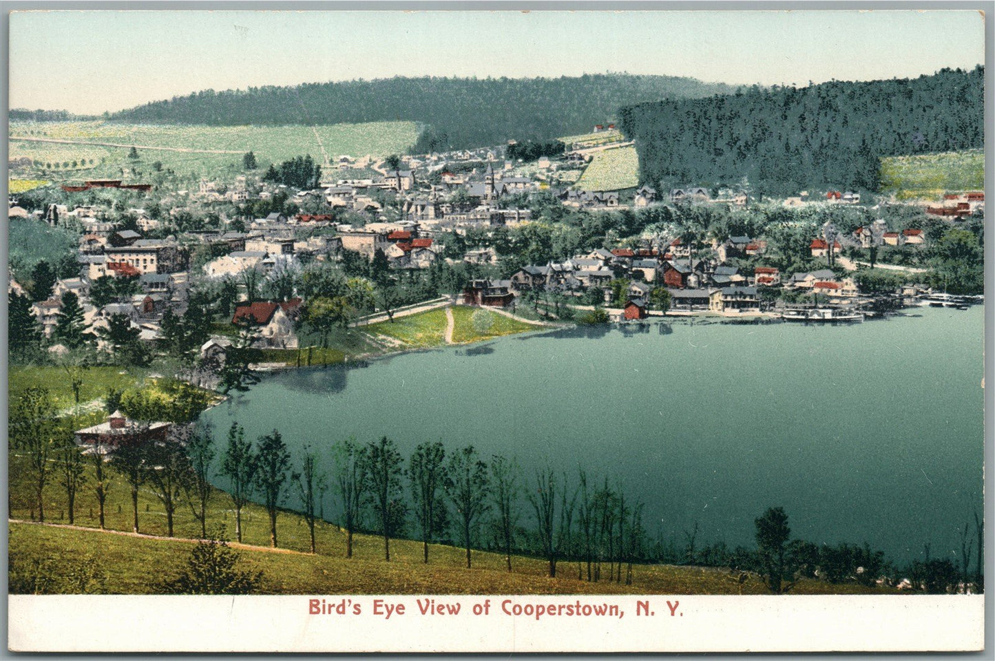 COOPERSTOWN NY BIRDS EYE VIEW ANTIQUE POSTCARD