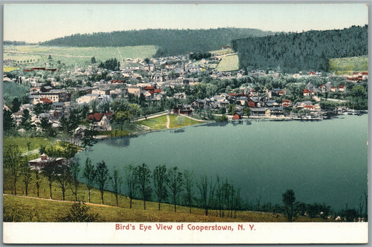 COOPERSTOWN NY BIRDS EYE VIEW ANTIQUE POSTCARD