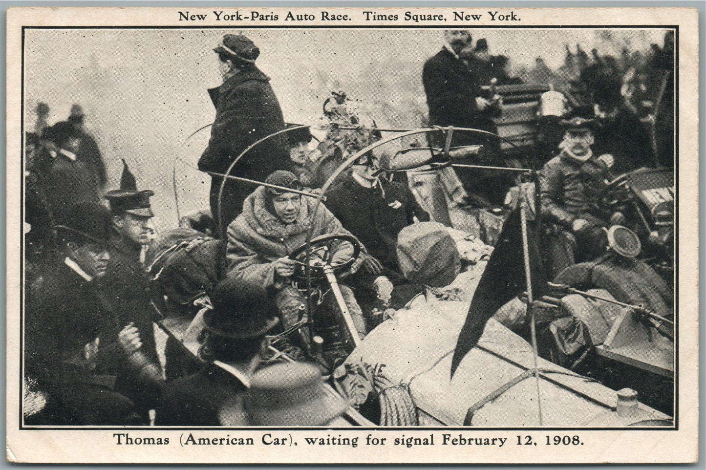 NEW YORK - PARIS AUTO RACE ADVERTISING ANTIQUE POSTCARD